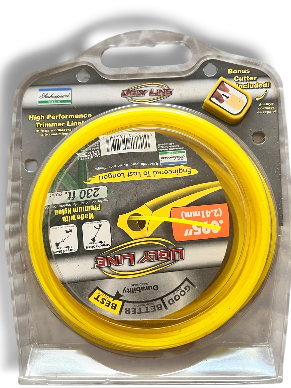 New Ugly Line 230 Ft Spool .095" HD Tri Edged Trimmer Line with Bonus Cutter C-8